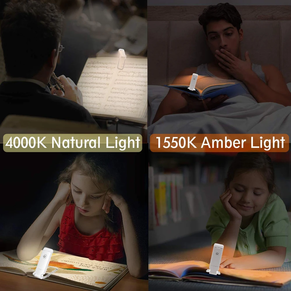 Nueva luz de lectura de libros recargable por USB, brillo ajustable, Clip LED en luz de libro, lámpara de libro para el cuidado de los ojos para niños, luz de lectura