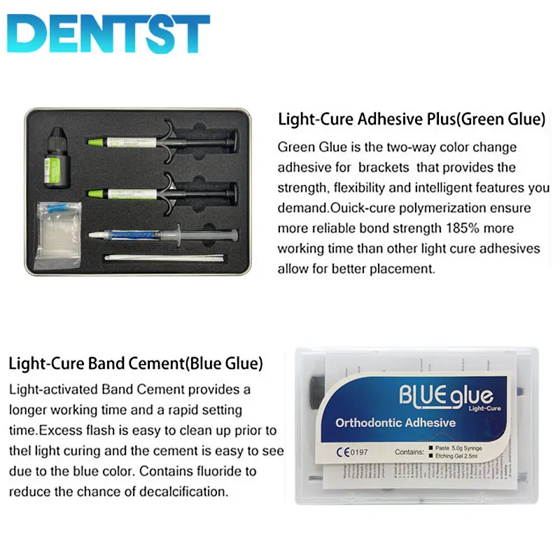 Kit de pegamento de soportes de curado ligero adhesivo de ortodoncia Dental para soportes de ortodoncia sistema de unión directa pegamento azul