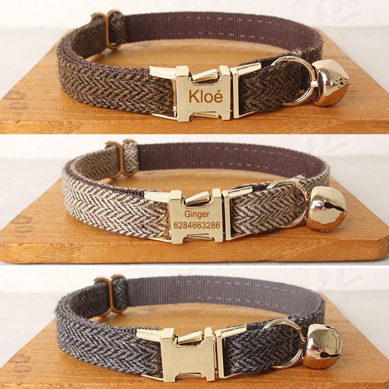 Collar para gato con lazo de campana, placa con grabado personalizado, collares para gatitos, Collar para gatos, perros pequeños personalizados, Chihuahua Yorshire
