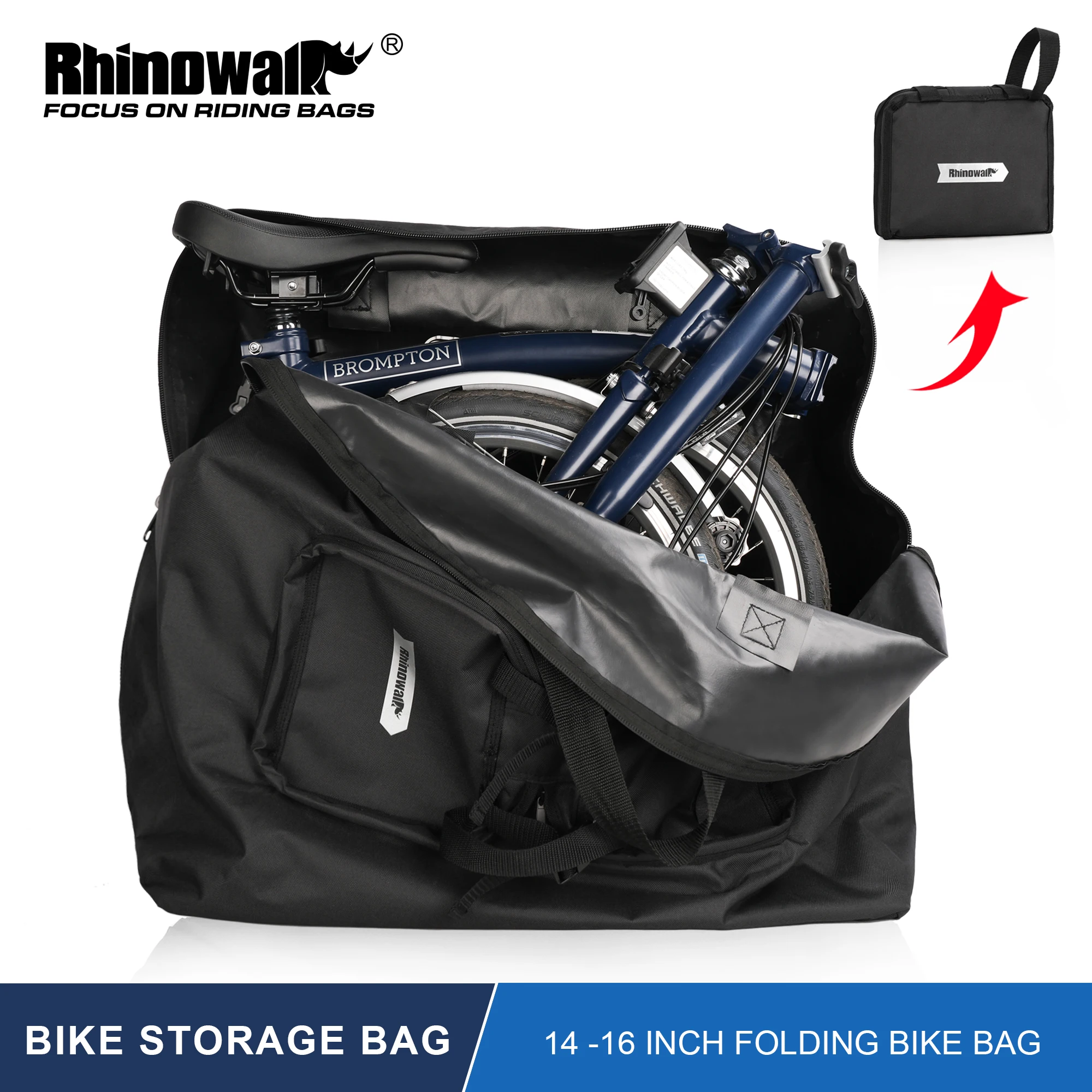 Rhinowalk-Bolsa de transporte para bicicleta plegable, bolsa de almacenamiento portátil para Brompton 3Sixty, accesorios de bicicleta, 14-20 pulgadas