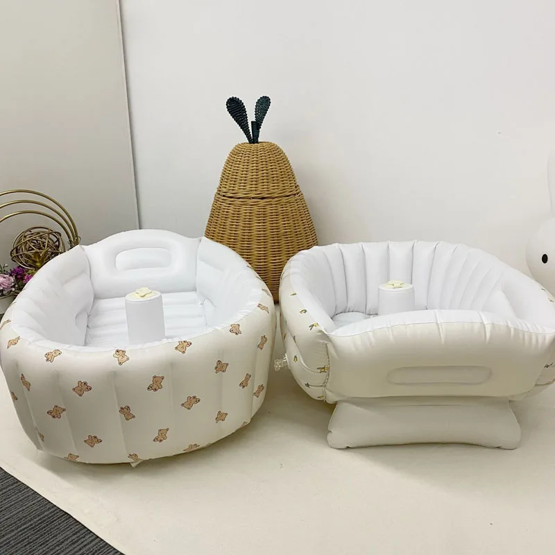 Silla de bañera inflable multifuncional de PVC para bebé, taburete de baño plegable de oso bonito