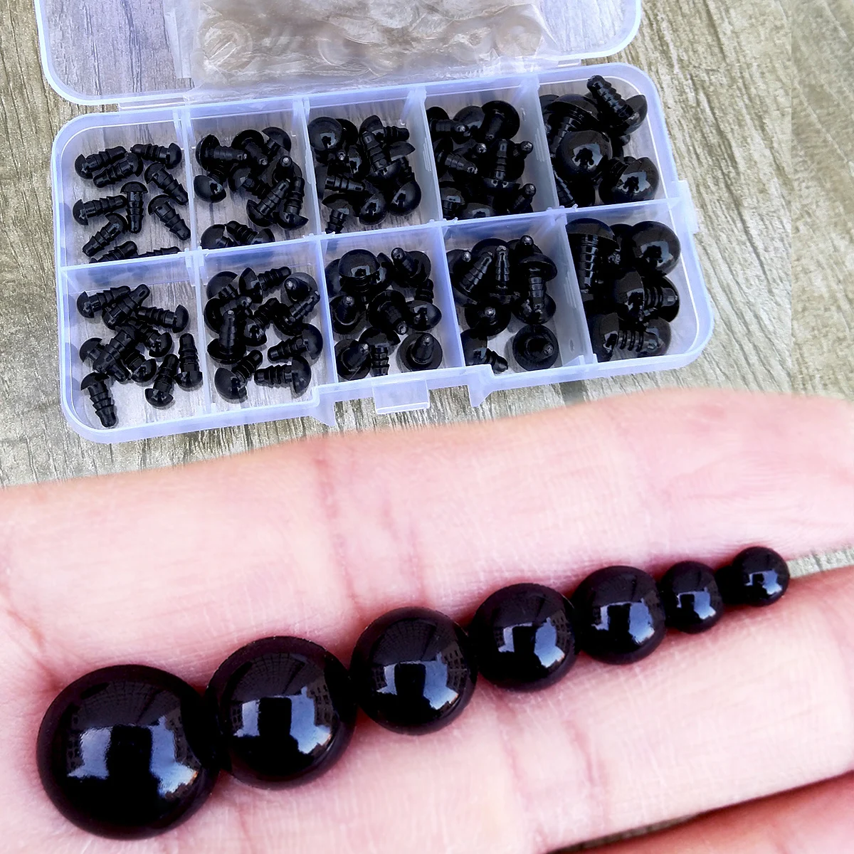 100 piezas de ojos de seguridad de plástico de 8/10/12/14 mm para juguetes, ojos de ganchillo de tamaño mixto para muñecas, accesorios para amigurumi.