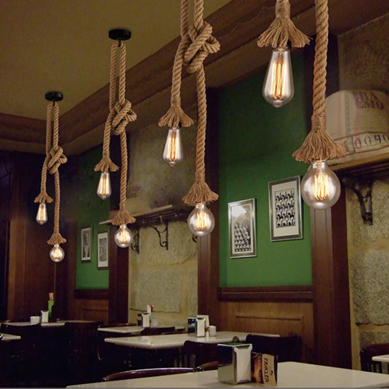 Cuerda de cáñamo luces colgantes Vintage Retro lámpara colgante E27 AC 85-265V decoración Industrial hogar restaurante lámpara colgante Edison lámpara colgante