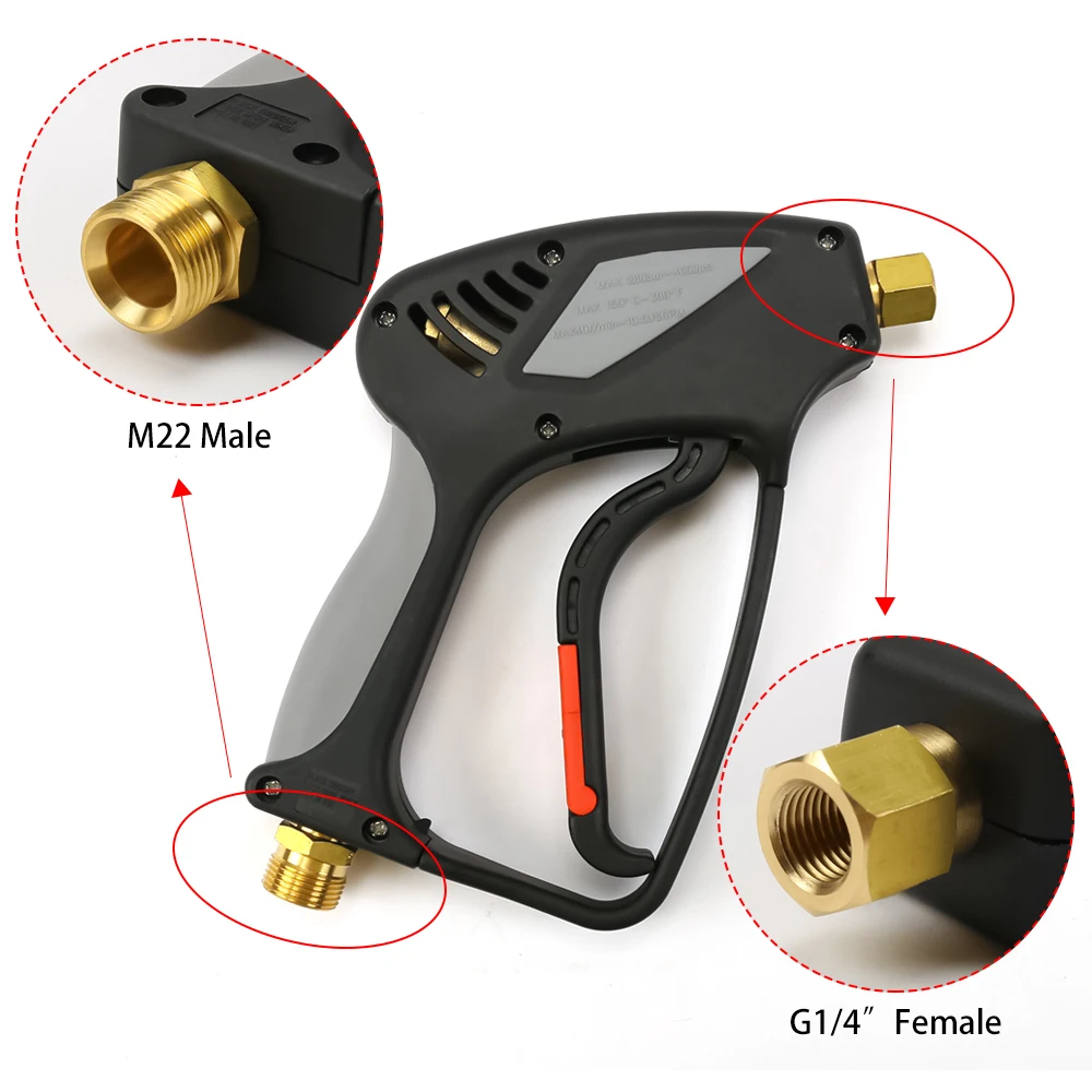 Pistola de Agua a Alta Presión 280 bar 4000 psi M22 Macho + G1/4 Hembra para Lavadoras Eléctricas de Alta Presión Profesionales