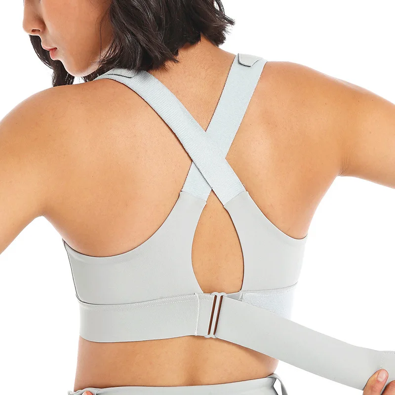 Sujetadores deportivos ajustados para mujer, Top corto, chaleco de Yoga con cremallera frontal, talla grande, correa ajustable, a prueba de golpes, gimnasio, Fitness, sujetador Atlético
