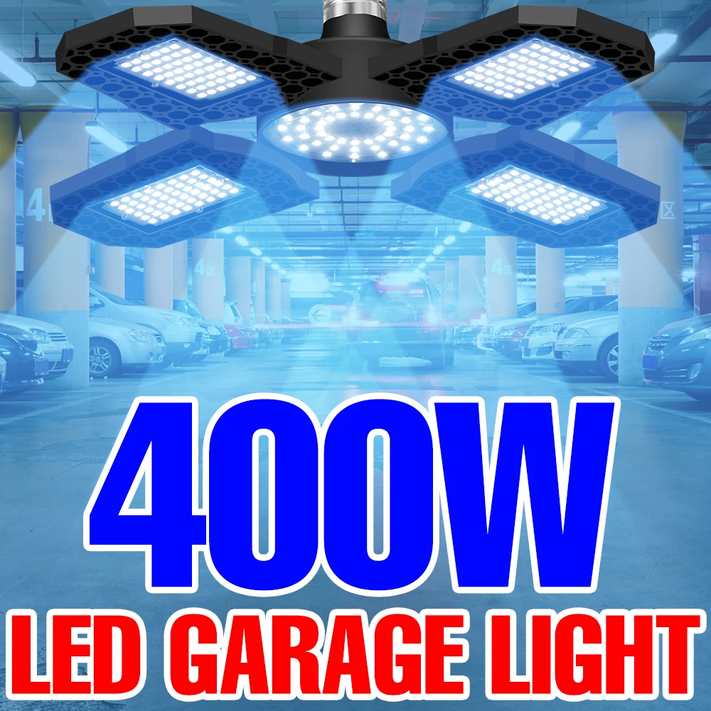 Lámpara LED para garaje, reflector de 220V, bombilla E27 de 200W, 300W, 400W, iluminación Industrial, lámpara plegable para almacén, lámpara de techo para gimnasio