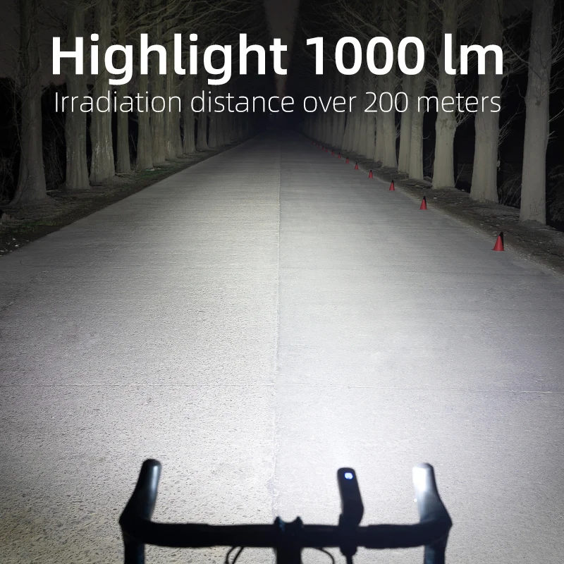 ROCKBROS-Luz LED inteligente con sensor de vibración para bicicleta, lámpara frontal de 1000 lúmenes, 4000mAh, 5 modos, tipo c