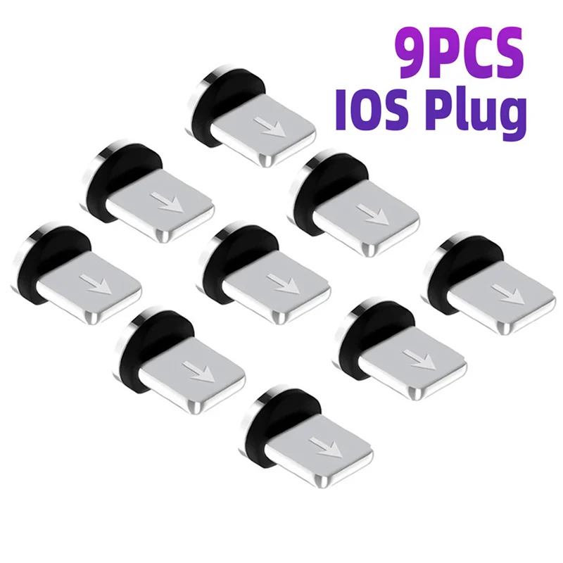 Adaptador de Cable de carga para teléfono móvil, convertidor de 9 piezas, rotación de 360 grados, puntas magnéticas, piezas de repuesto, fácil de operar, duradero