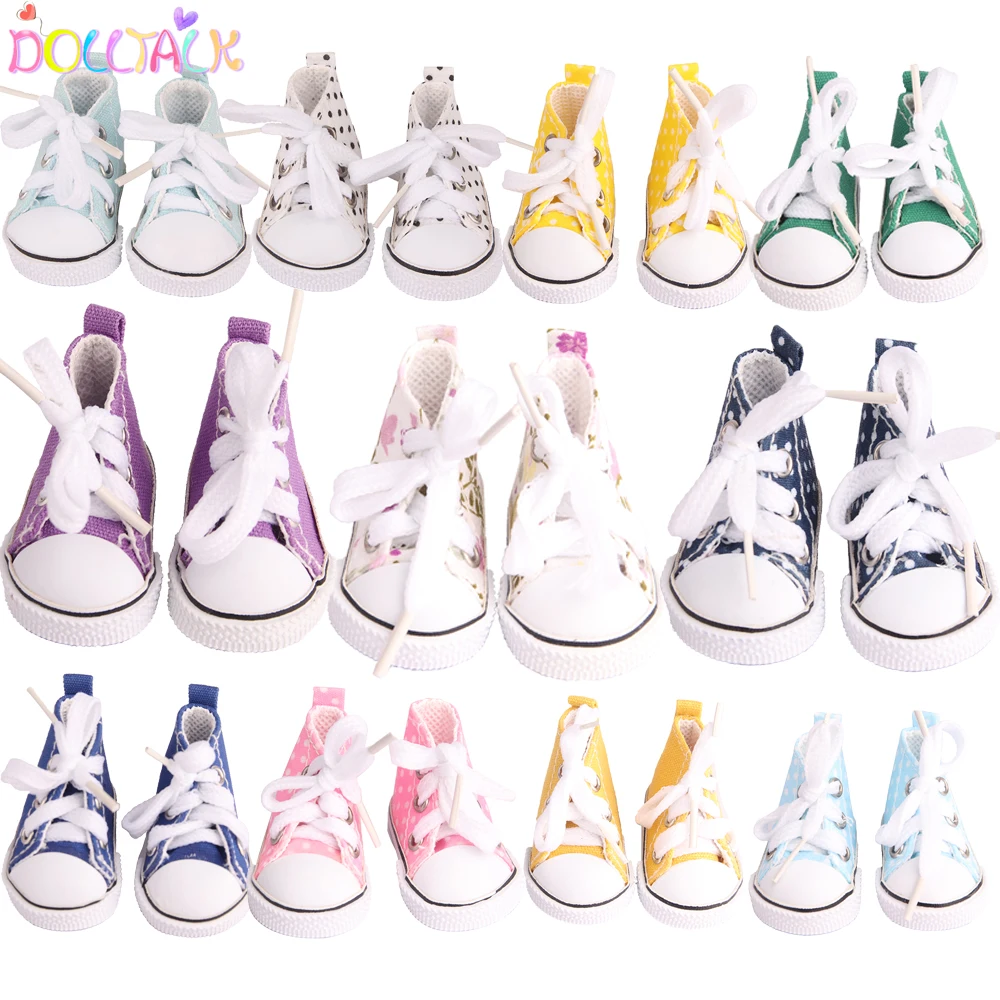 Zapatos de lona de 5cm para muñeca EXO Nancy hechos a mano, Mini zapatos de lona con puntos de 12 colores, zapatillas de deporte para DIY, muñeca rusa de algodón, el mejor regalo para niña