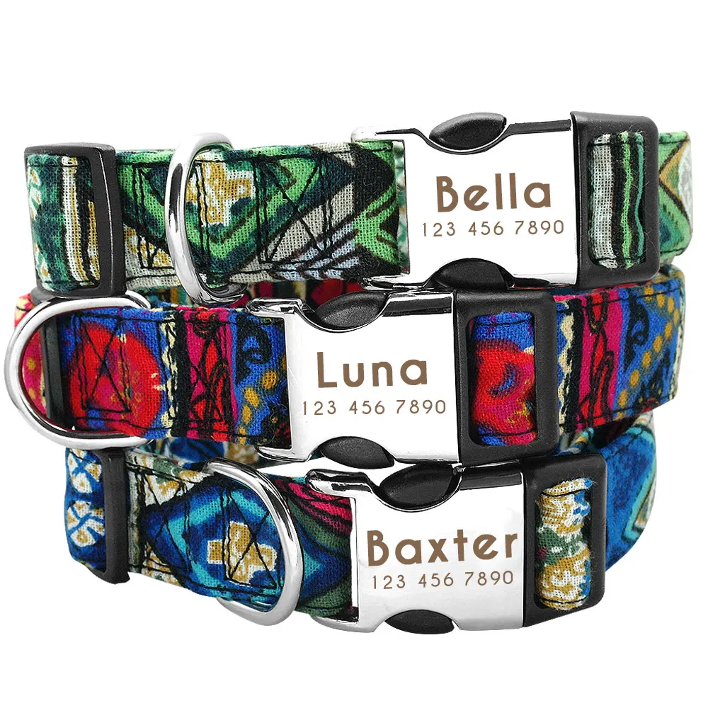 Collar de nailon personalizado para perros, Collar personalizado para mascotas, etiqueta de identificación grabada, hebilla de placa con nombre para perros pequeños, medianos y grandes, Pitbull Pug