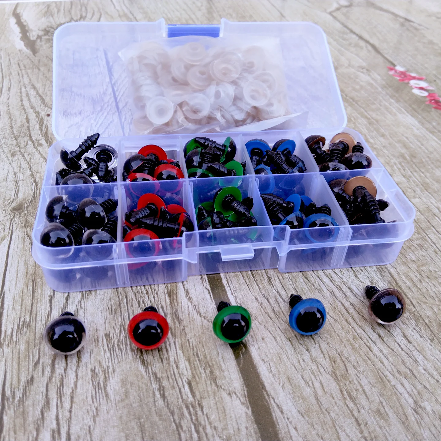 100 piezas de ojos de seguridad de plástico de 8/10/12/14 mm para juguetes, ojos de ganchillo de tamaño mixto para muñecas, accesorios para amigurumi.
