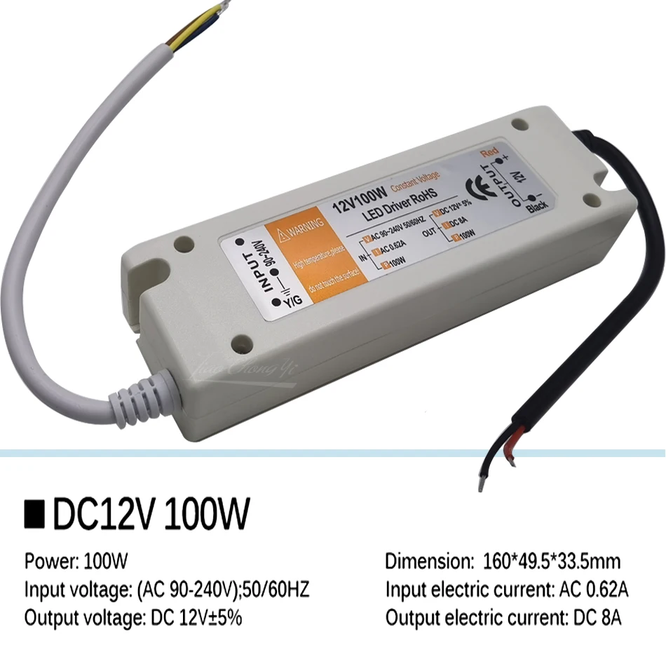 Fuente de alimentación de 5V Controlador LED de 12V Adaptador de corriente de 5 voltios 12 voltios 60W 72W 100W CA 110V 220V a CC 5V 12V 8A 20A Transformador de tira LED