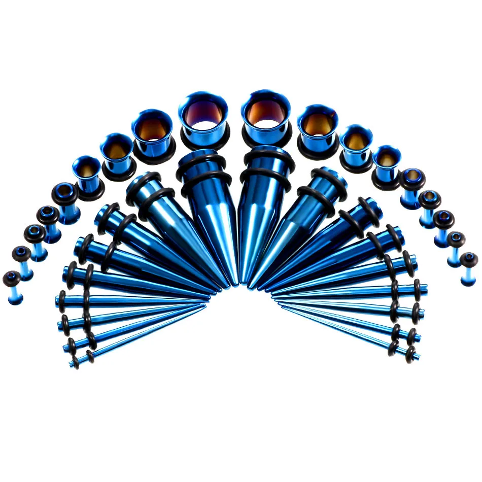 Juego de dilatadores de oreja de acero inoxidable, Kit de estiramiento, Tapers, ojales, tapones, expansor, Piercings corporales, 14G-00G, 36 unidades por lote