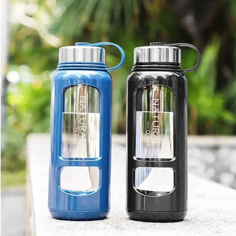 Botella de agua portátil de cristal, taza de gran capacidad de 520/650/1000ml, Fitness, deportes al aire libre, bicicleta a prueba de fugas, escalada, Camping