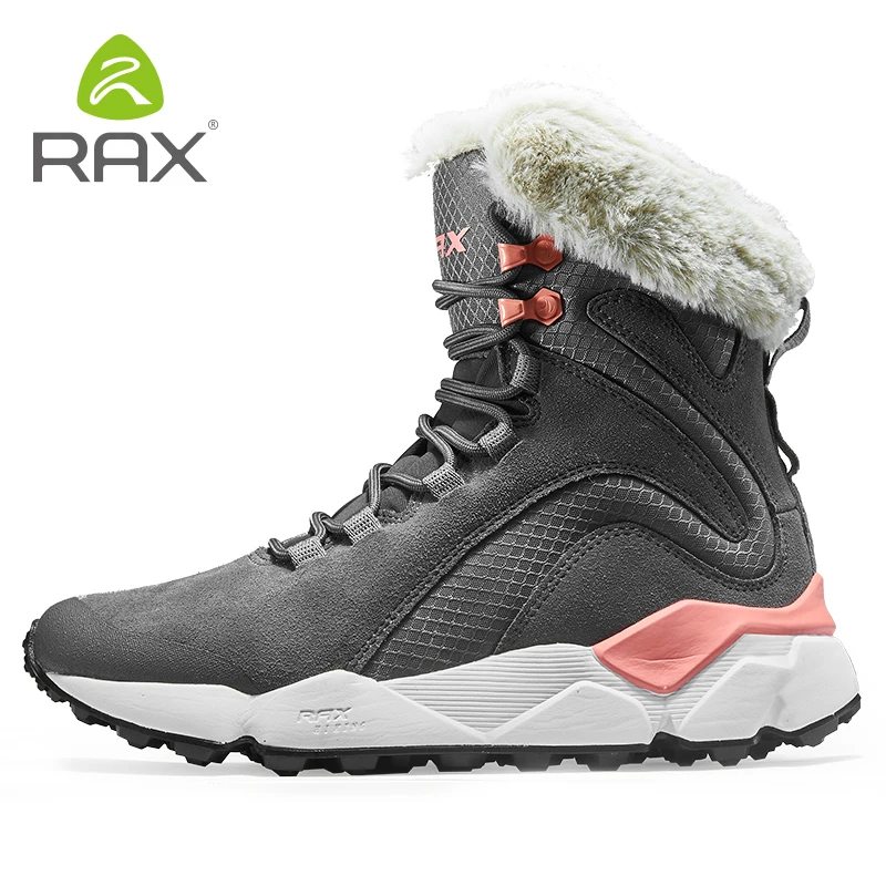 RAX-Botas de cuero con piel para mujer, botines de nieve súper cálidos, zapatos informales de trabajo, Zapatillas altas de goma, Invierno