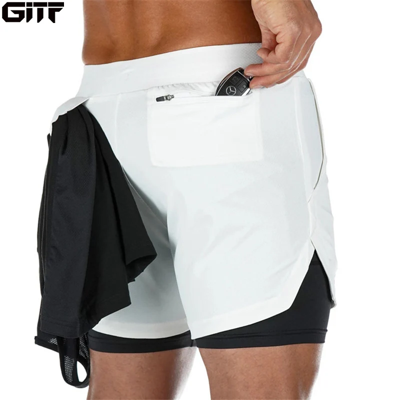 Pantalones cortos de verano para correr, modelo 2 en 1, para hombre, ideales para hacer ejercicio, correr, entrenar y secarse rápidamente. Pantalones cortos deportivos para hombre, para el gimnasio.