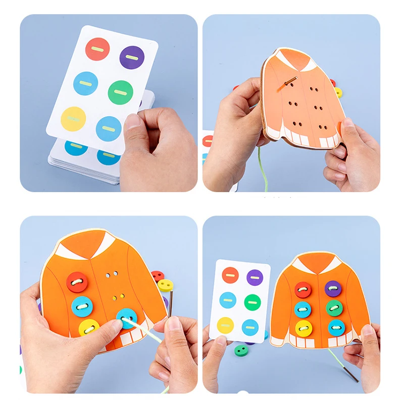 1 Juego de juguetes Montessori para aprender habilidades de vida, botón de enhebrado, ayuda para enseñanza, botón de costura, juego de mesa de entrenamiento, regalo para niños y niñas