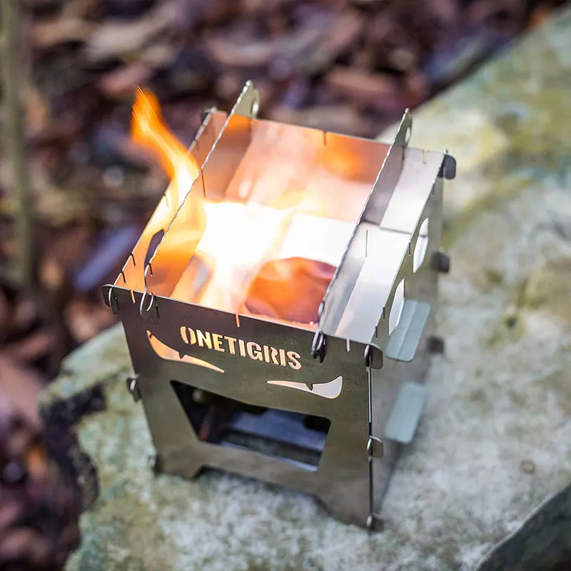 OneTigris-estufa de leña de empalme rocuboide, estufa de leña, versión de ojos malvados, horno portátil para acampar, cocina de supervivencia para Picnic