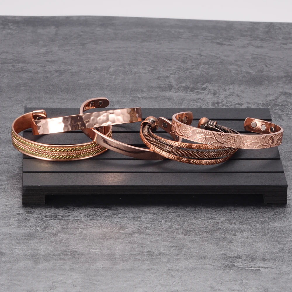 Pulsera de cobre puro Vinterly para hombre, brazaletes abiertos magnéticos Vintage ajustables con imán alto, joyería de energía saludable para hombres y mujeres