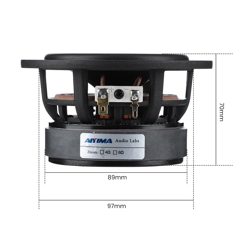 AIYIMA-altavoz de graves de rango medio para cine en casa, altavoz de graves de 4 pulgadas, 4, 8 Ohm, 50W, tipo bala de aluminio, Hifi, 1 unidad