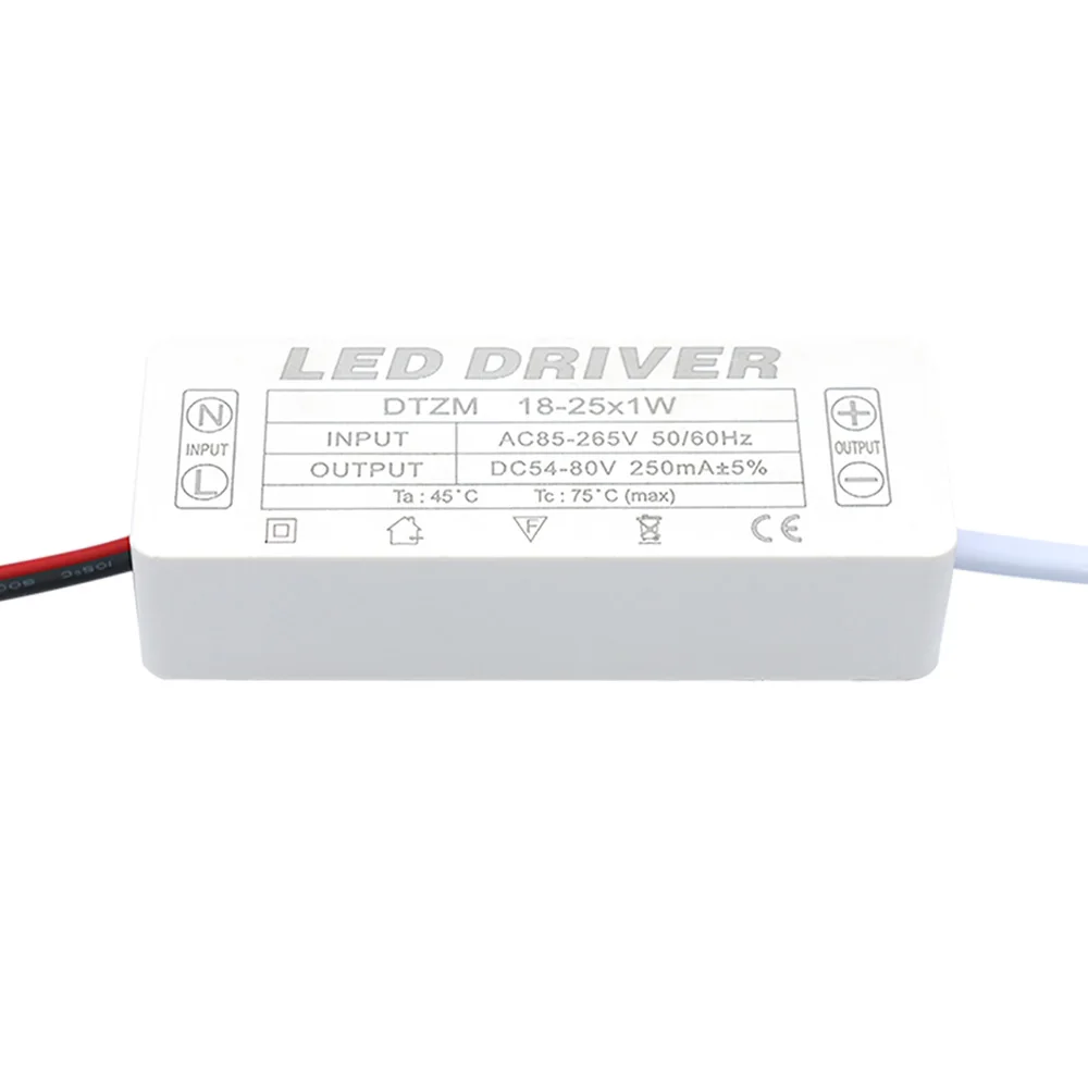 Controlador LED 250mA 1-3W 3-5W 4-7W 8-12W 12-18W 18-25W 25-36W Unidad de fuente de alimentación LED 250mA AC90-265V transformadores de iluminación para LED