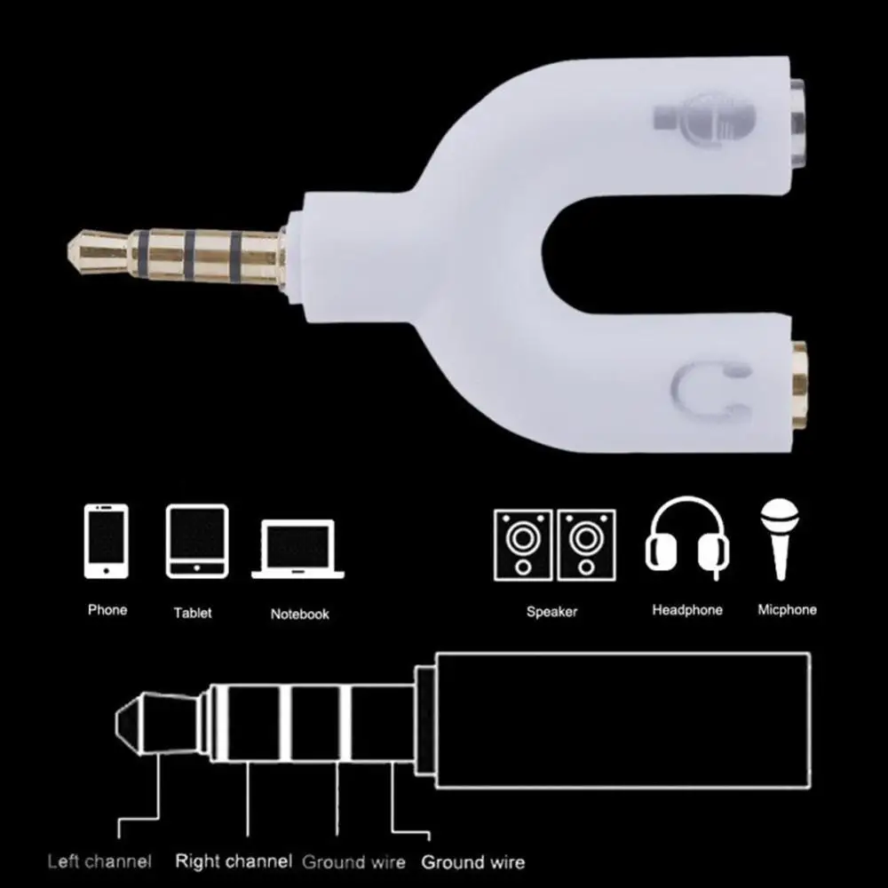 1 pieza de adaptador doble en forma de U de 3,5mm, enchufe para auriculares, Cable de Audio, divisor de micrófono, conector giratorio 2 en 1, adaptador de enchufe