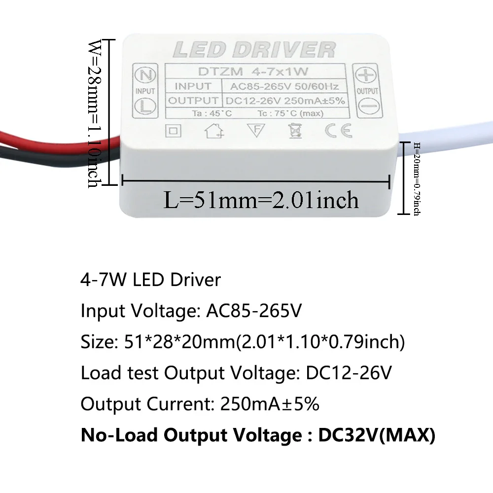 Controlador LED 250mA 1-3W 3-5W 4-7W 8-12W 12-18W 18-25W 25-36W Unidad de fuente de alimentación LED 250mA AC90-265V transformadores de iluminación para LED