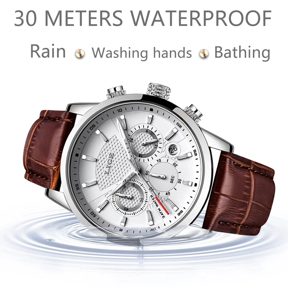 Reloj LIGE 2025 para hombre, relojes deportivos de cuarzo a la moda, relojes para hombre de marca superior, reloj militar de cuero resistente al agua con fecha, reloj Masculino
