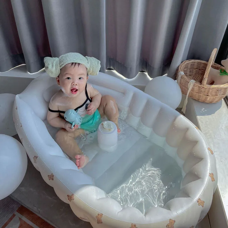 Silla de bañera inflable multifuncional de PVC para bebé, taburete de baño plegable de oso bonito