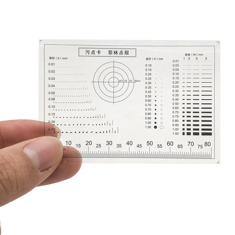 Calibrador de punto de película transparente, tarjeta de comparación de manchas, grietas de manchas, contraste, PET, punto de línea, inspección de calidad de superficie