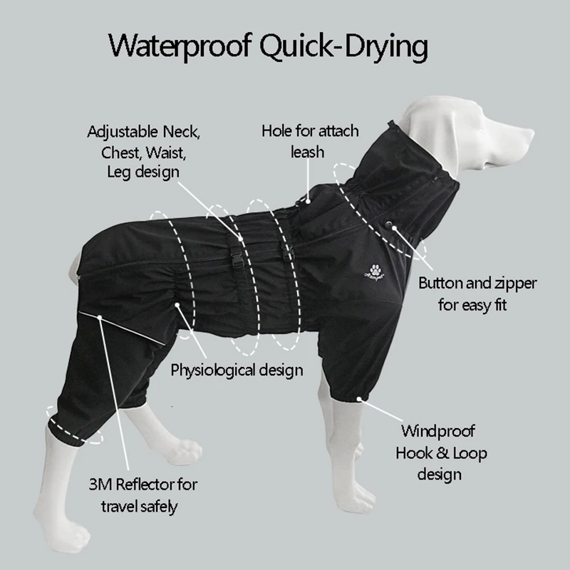 Chaqueta impermeable para perros y mascotas, ropa para exteriores, abrigo cálido de invierno, mono grande, impermeable reflectante para perros pequeños, medianos y grandes