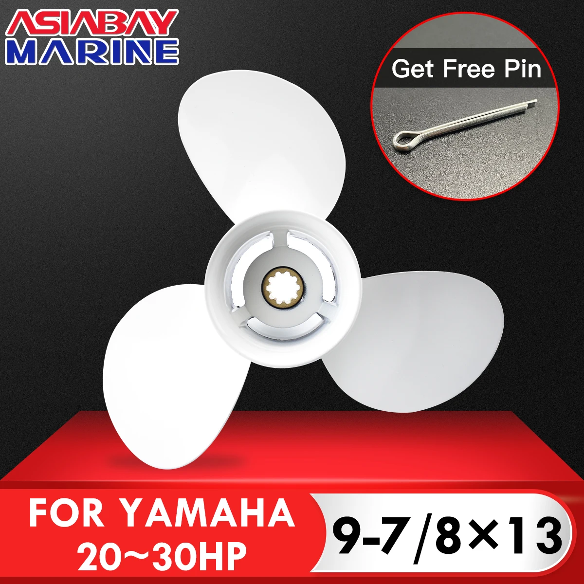 Hélice fueraborda para Yamaha 20hp 25hp 30hp 9 7/8*13 Motor de barco tornillo de aleación de aluminio 3 hojas 10 pieza de Motor marino estriado