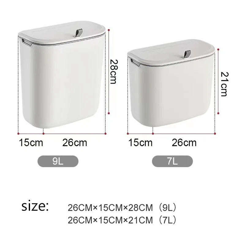 Cubo de basura montado en la pared con tapa para puerta de armario de cocina, cesta de papel colgante creativa para baño, inodoro, sala de estar, 7L/9L