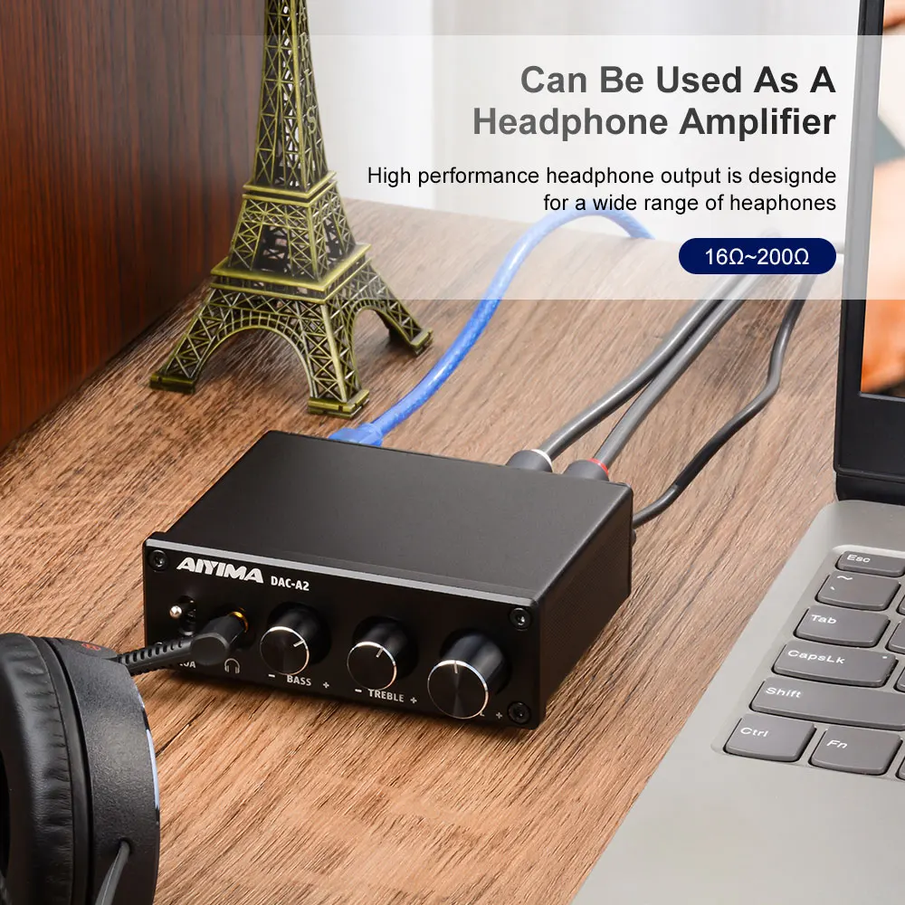AIYIMA DAC-A2 Amplificador 2,0 decodificador Digital Hifi USB DAC Audio amplificador de auriculares 24 bits 96KHz salida óptica Coaxial RCA