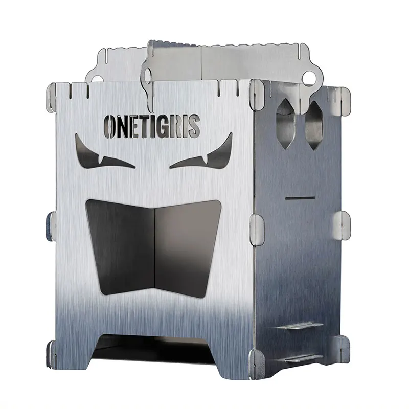 OneTigris-estufa de leña de empalme rocuboide, estufa de leña, versión de ojos malvados, horno portátil para acampar, cocina de supervivencia para Picnic