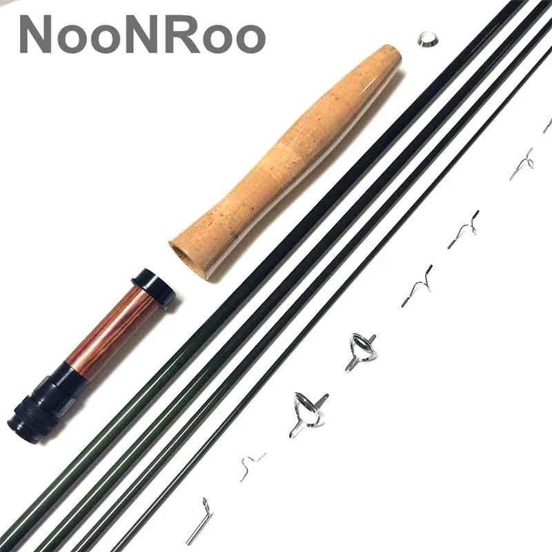 NooNRoo IM8 8 pies 6 pulgadas 4 piezas 1wt Kit DIY de caña de mosca de acción rápida con mango de corcho de grado A Combo de caña de pesca con mosca