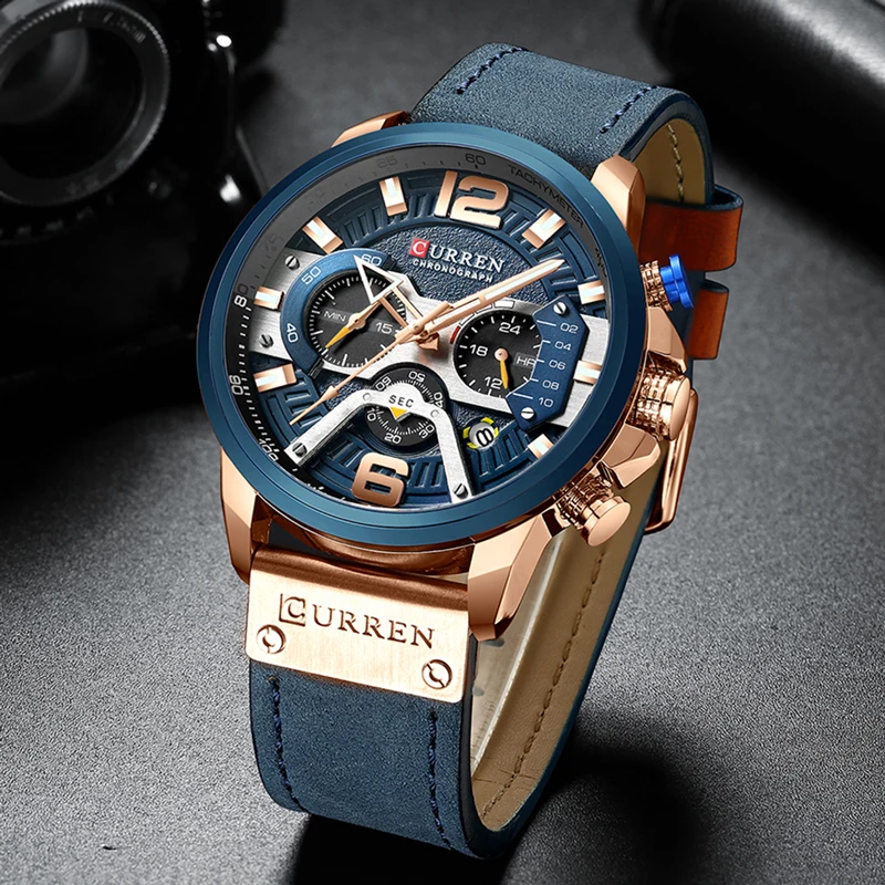 Relojes deportivos CURREN informales para hombre, reloj de pulsera de Cuero militar de lujo de marca superior, reloj de pulsera para hombre, reloj de pulsera cronógrafo de moda