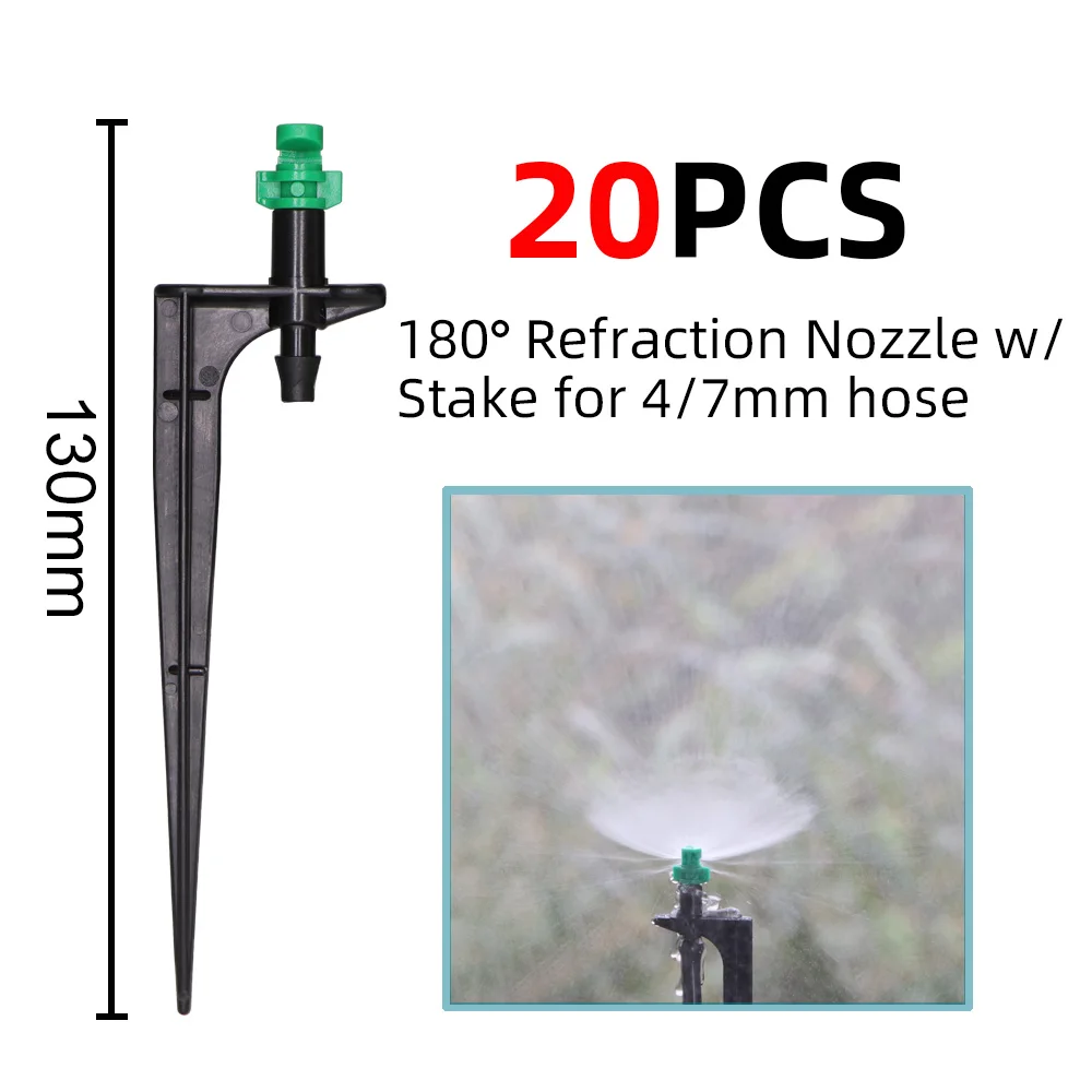 20 piezas Micro boquilla de nebulización de 90/180/360 grados, estaca de 11cm, conector de púas de 1/4 pulgadas, aspersor de riego para jardín, invernadero