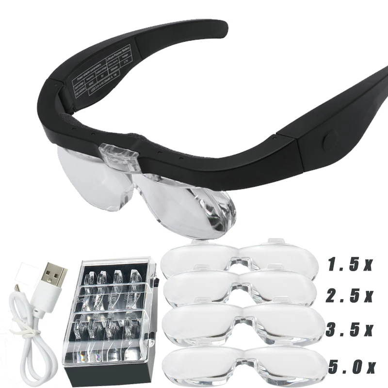 Lupas Lupa 1.5X 2.5X 3.5X 5.0X USB Recargable Con Luz LED Para Leer Joyeros Relojero Reparación Uso