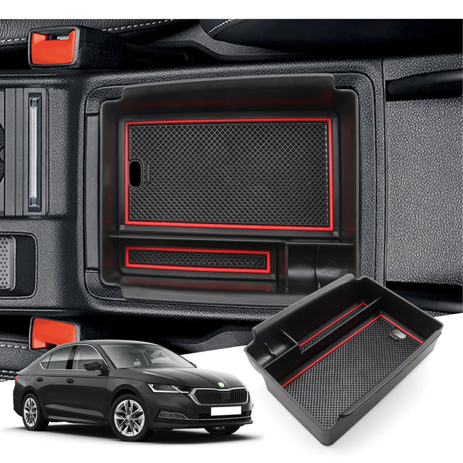 RUIYA para Skoda Octavia Mk4 2020-2026 apoyabrazos del coche Caja de almacenamiento de control central contenedor Auto Interior Octavia Mk4 Accesorios 2023