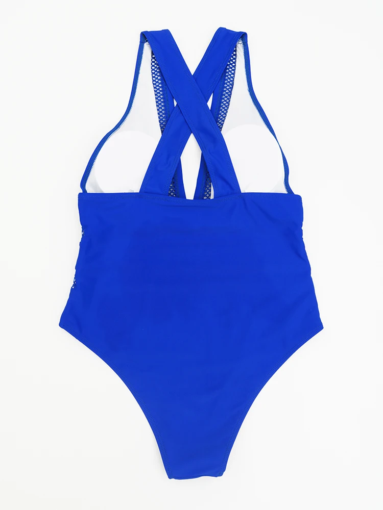 2023 nuevo traje de baño Sexy de malla de retales, traje de baño de una pieza para mujer, traje de baño femenino con cuello en V profundo, ropa de playa, Monokini Push Up para nadar