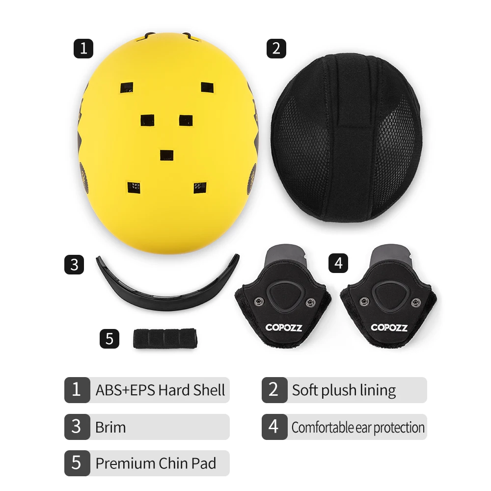 COPOZZ-casco de esquí de dibujos animados para niños, protección de seguridad moldeada integralmente para esquí al aire libre, equipo de esquí
