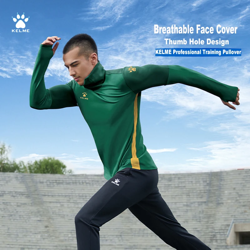 KELME-ropa de entrenamiento para hombre, Jersey elástico con diseño de agujero para el pulgar, camisa gruesa cálida, transpirable, ropa deportiva, 8161TT1003