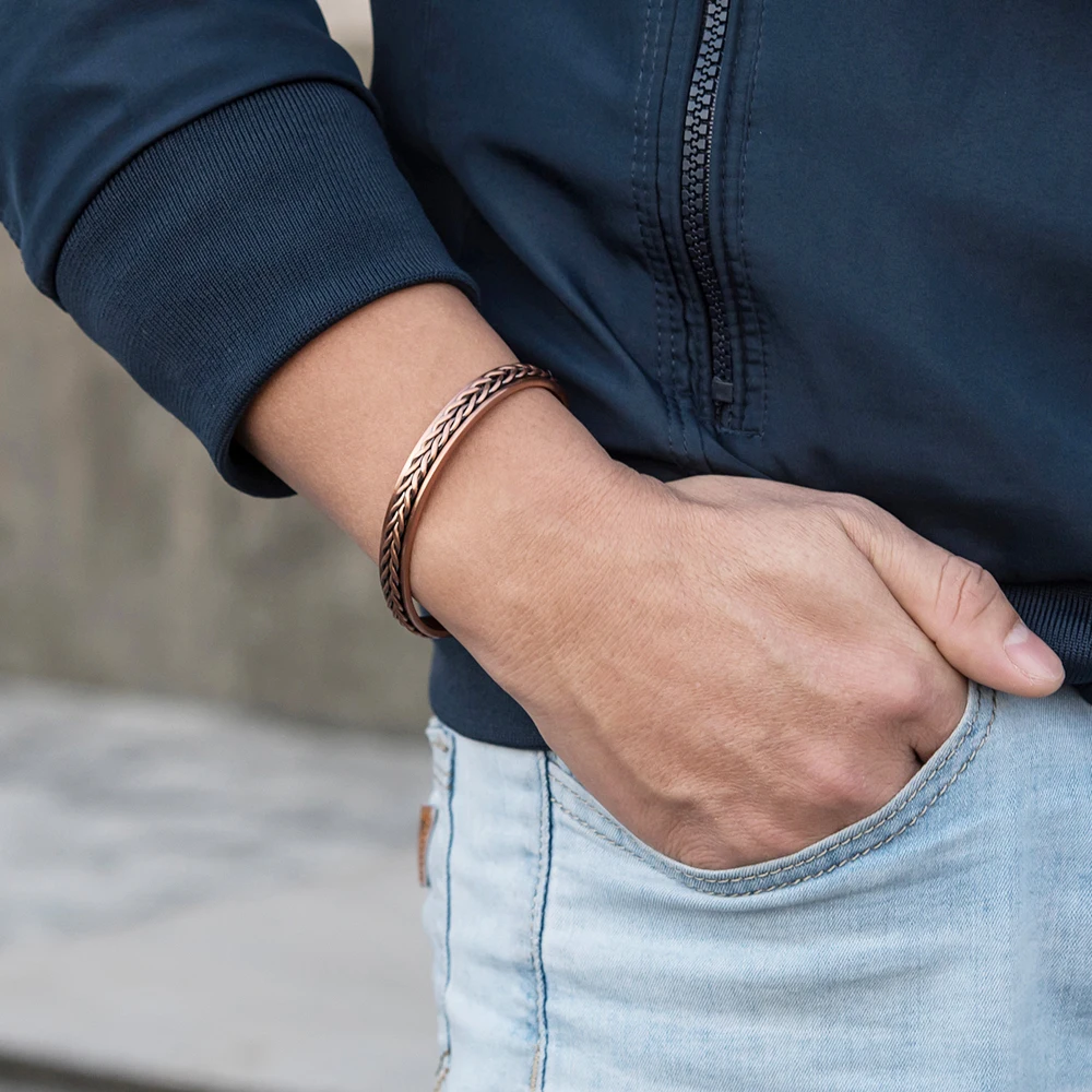 Pulsera magnética de cobre puro trenzado, brazaletes ajustables para hombres y mujeres, antritis, alivio del dolor, joyería energética para la salud