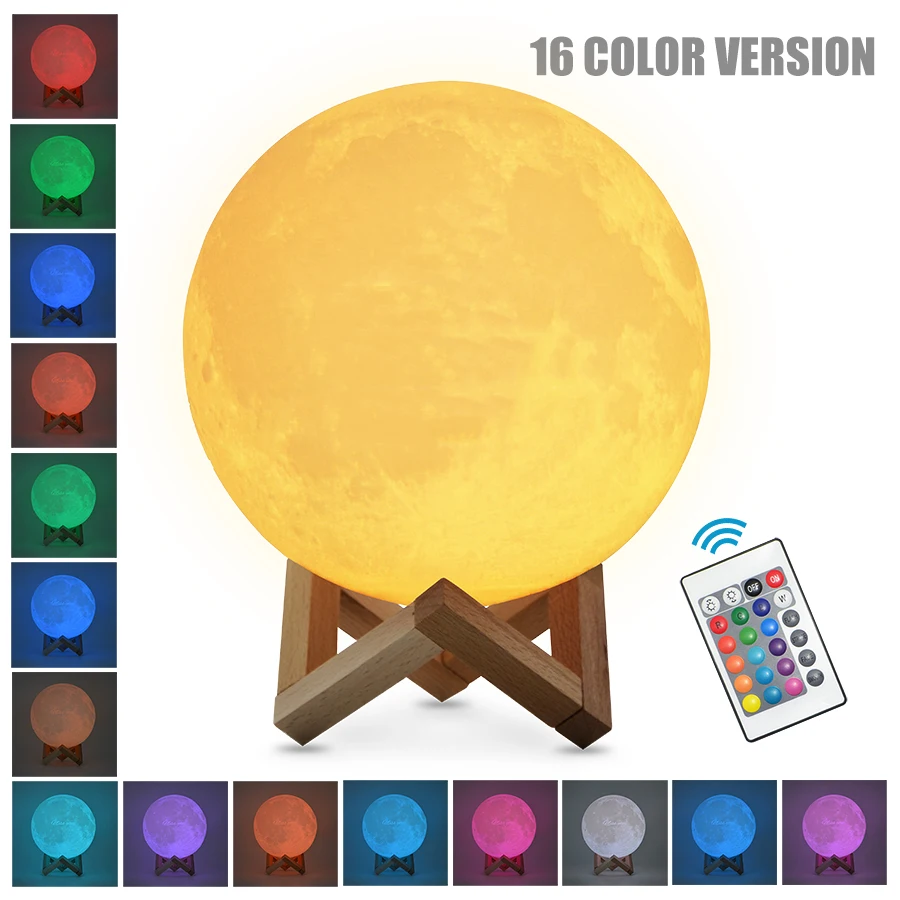 Dropship lámpara de Luna recargable con impresión 3D, luz LED nocturna, Interruptor táctil creativo, luz de luna para decoración de dormitorio, regalo de cumpleaños