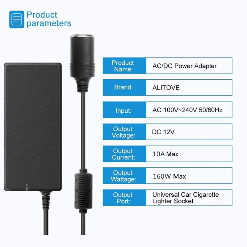 Adaptador de corriente para coche, enchufe para encendedor de cigarrillos, convertidor de corriente, adaptador de CA DC 110V/220V a 12V 15A, encendedor de alimentación para el hogar