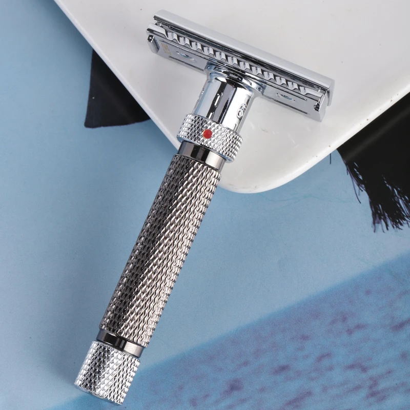 Yaqi-maquinilla de afeitar de seguridad ajustable para hombre, color cromo y bronce, corte final