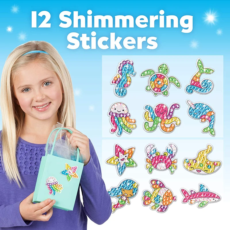 Kit de 12 pegatinas de pintura de diamante con gema grande, artesanía artística para niñas y niños, unicornio, Animal, Sealife, mosaico mágico, punto, juguetes adhesivos, regalos