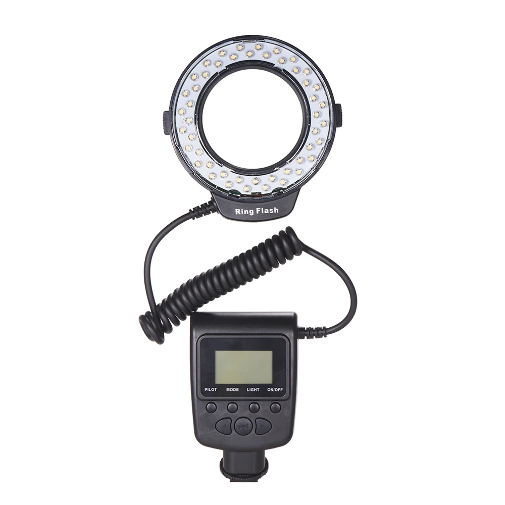 Flash de Anillo LED Macro HD-130 con 8 Anillos Adaptadores para Cámaras DSLR Canon, Nikon, Pentax, Olympus, Panasonic, Flash V HD130