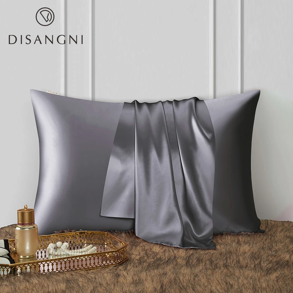 Funda de Almohada DISANGNI 22 Momme 100% Seda de Morera Pura para Cabello y Piel, Seda Natural de Doble Cara con Cierre Oculto, Suave y Delicada